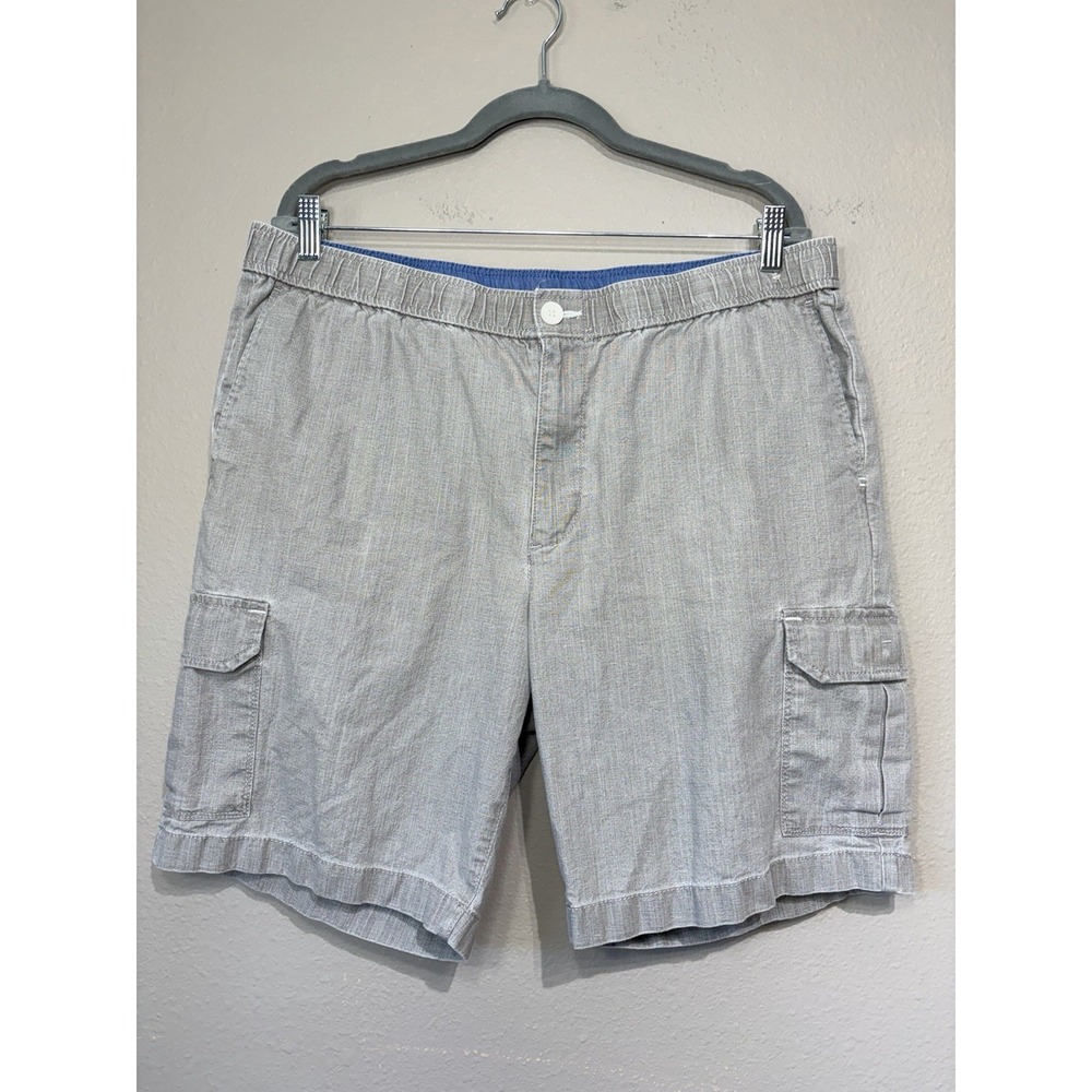 Tommy Bahama Mens Cargo Shorts XL 9 Gray Cotton Linen Elastic Waist Relaxed Fit